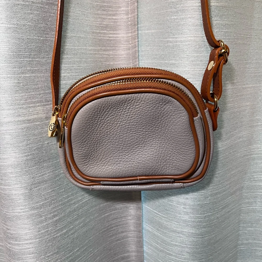 Valentina light gray and Brown Leather Crossbody Bag